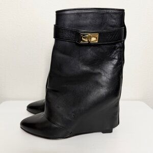 Givenchy Shark Black Leather Ankle Boots Size 37